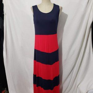 NWT Cassie Mclean New Collection Red Navy Blue Striped Sleeveless Maxi Dress M